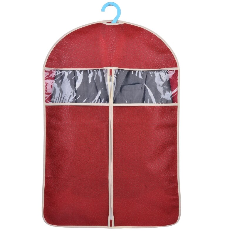 Sac de rangement pour vêtements en daim, manteau tridimensionnel domestique, housse anti-poussière pour vêtements en fourrure, Long doudoune, housse suspendue: RED / 128x60cm