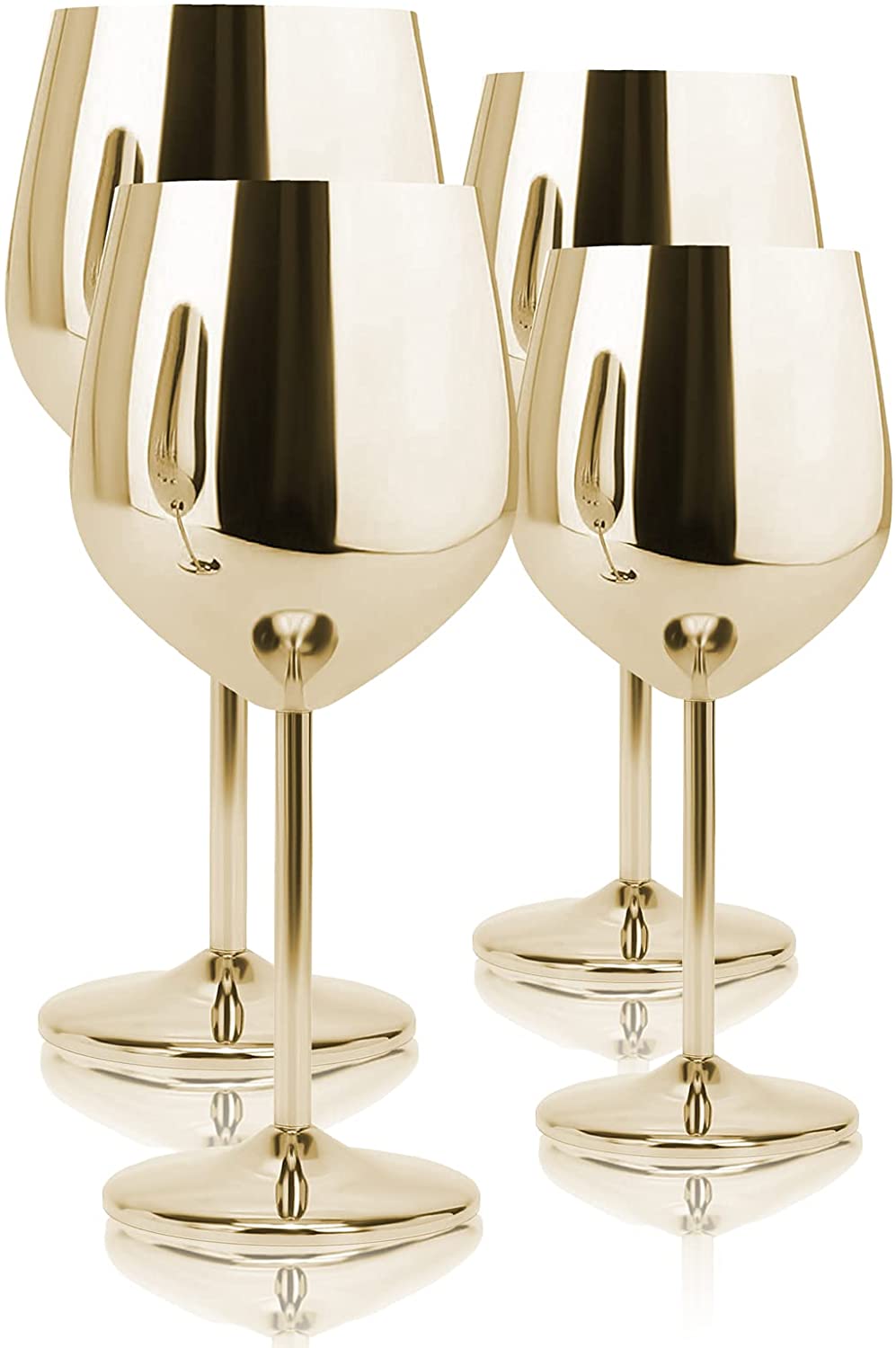 Copas de vino irrompibles, Conjunto de 6 4/2 copas de vino para exteriores, Copas de boda grandes, copas de vino negro, cristalería pulida: Gold 4 Pieces