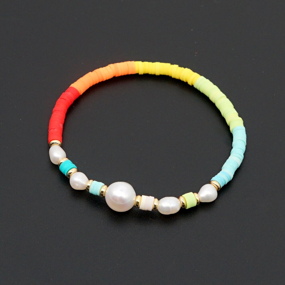 GO2BOHO Arcobaleno Donne Del Braccialetto 4 millimetri In Vinile Heishi Disco Bead Bracciali di Perle D'acqua Dolce 2020 Boho Gioielli Fatti A Mano Pulseras Mujer: ZZ-B200056I