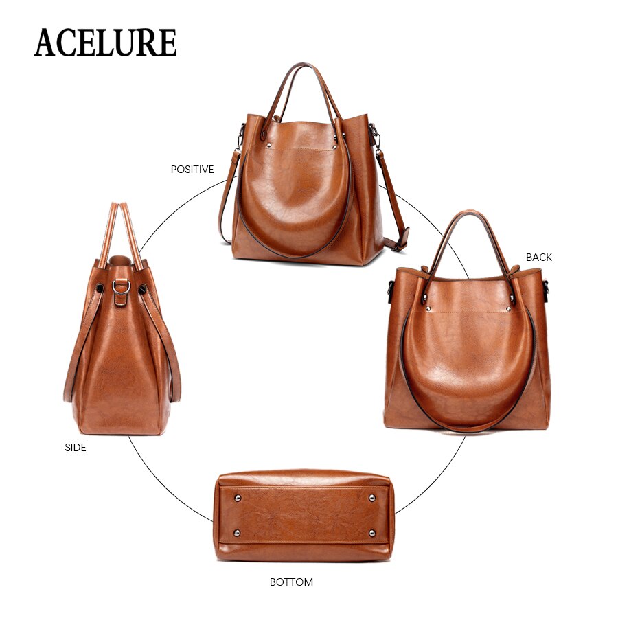 ACELURE Casual Large Capacity Women Tote Shoulder Bag PU Leather Ladies Bucket Handbag Messenger Bag Soft Shopping Crossbody Bag