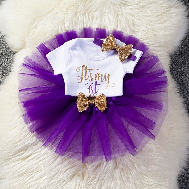 Baby fødselsdagskjole 1 år 3 stk outfits spædbarn småbørn pige tøj nyfødt baby tyl tutu vestido et år print tøj: Punkt 13