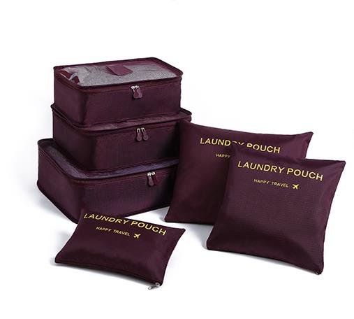 6 PCS Travel Storage Bag Set For Clothes Tidy Organizer Wardrobe Suitcase Pouch Travel Organizer Bag Case Shoes Packing Cube Bag: Burgundy