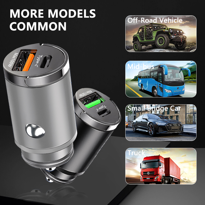 100W Mini Car Charger QC3.0 PD with Charging cable Lighter Fast Charging for Xiaomi Samsung Huawei iPhone Car USB Type C Charger