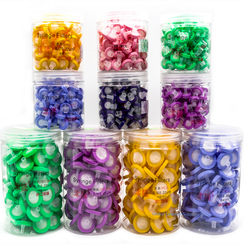 100 teile/los Labor 13mm 25mm material Nylon / PES / PTFE/MCE/Faser glas Millipore Membran spritze filter 0.22/0,45 um porengröße
