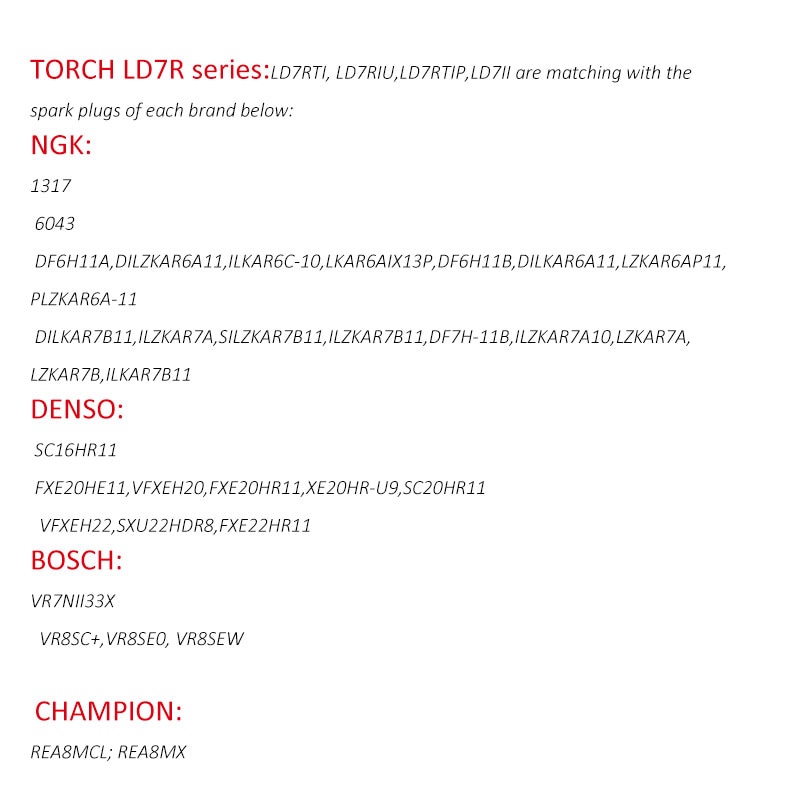 4pcs/lot China original TORCH spark plugs LD7R series LD7RTI/LD7RIU/LD7RTIP/LD7II for NissantoyotaMazdaRenault Ssangyong
