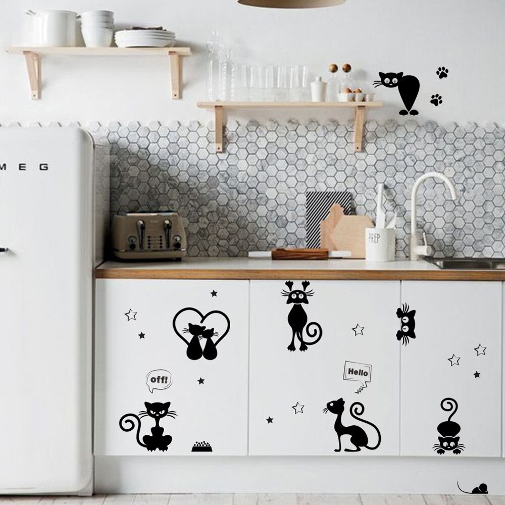 Lovely Cat Light Switch Wall Stickers Home Decor Cartoon Animals Wall Decal Art