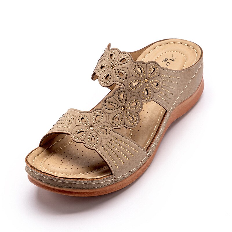 Summer ladies sequin wedge slippers slip thick slippers soft and comfortable casual shoes outdoor beach sandals: APRICOT / 41