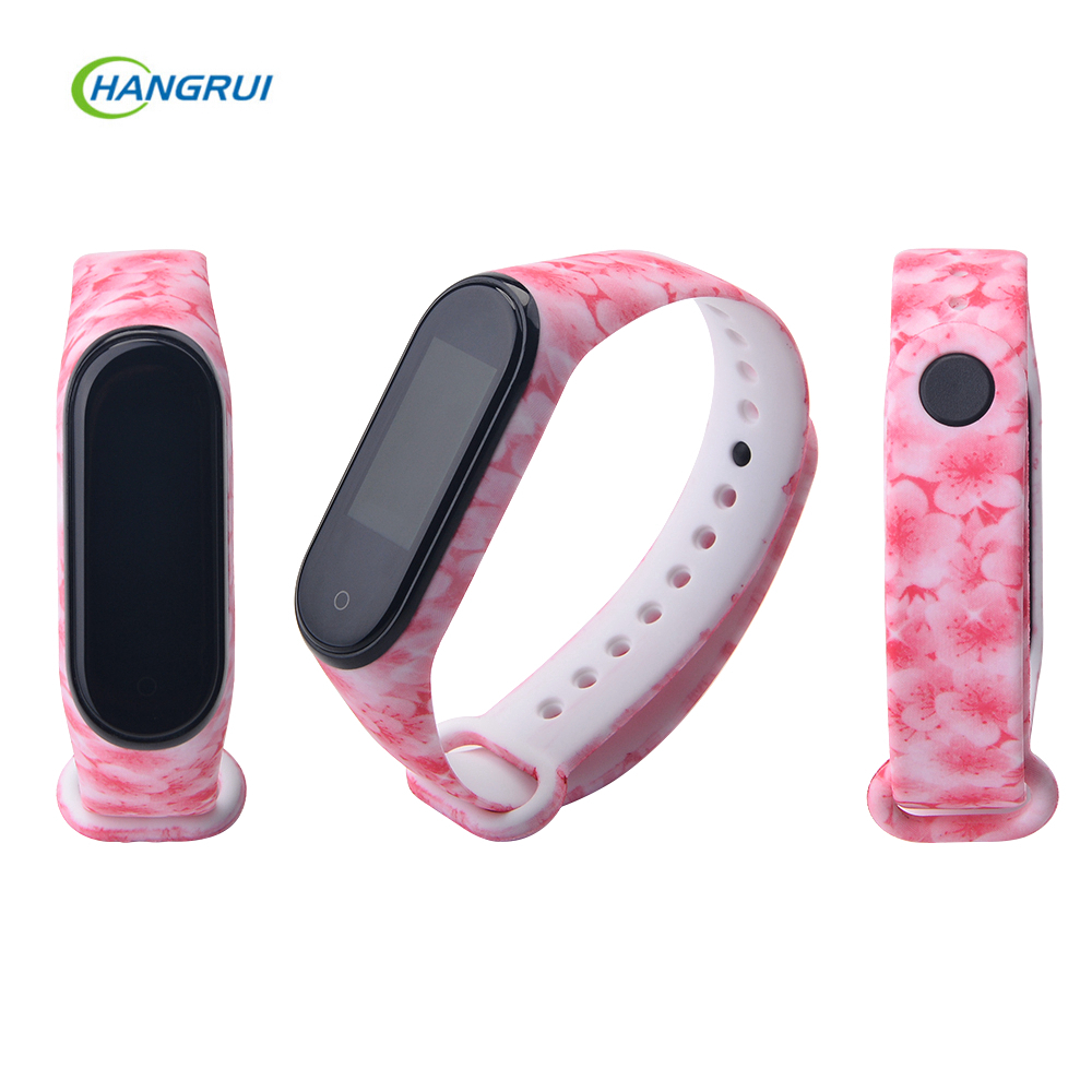 Per Mi band 4 3 cinturino da polso in silicone con stampa cinturino per xiaomi mi band 3 cinturino mimetico di ricambio per cinturino Mi band 4 3: Pink flower