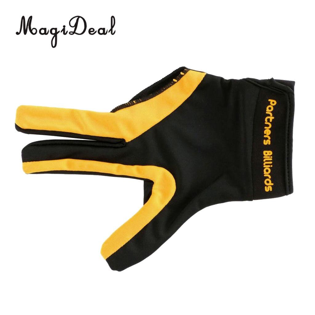 Magideal 1 stk tre fingre fuld-finger snooker pool cue billard handske til højre hånd 21cm gul sort / rød sort