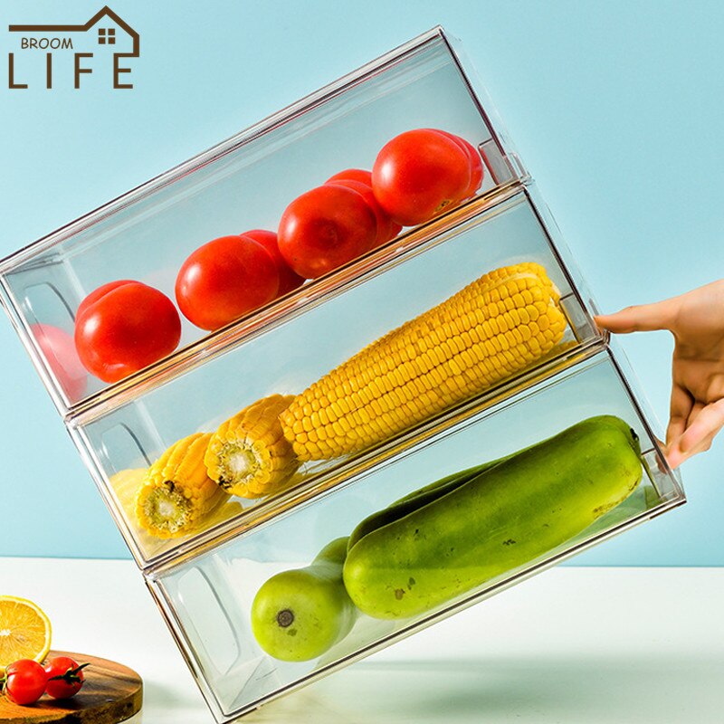 Containers to Organize the Refrigerator Storage Unit for Kitchen Transparent Plastic Drawer Flip Cover Boxes Kitchen Accessories