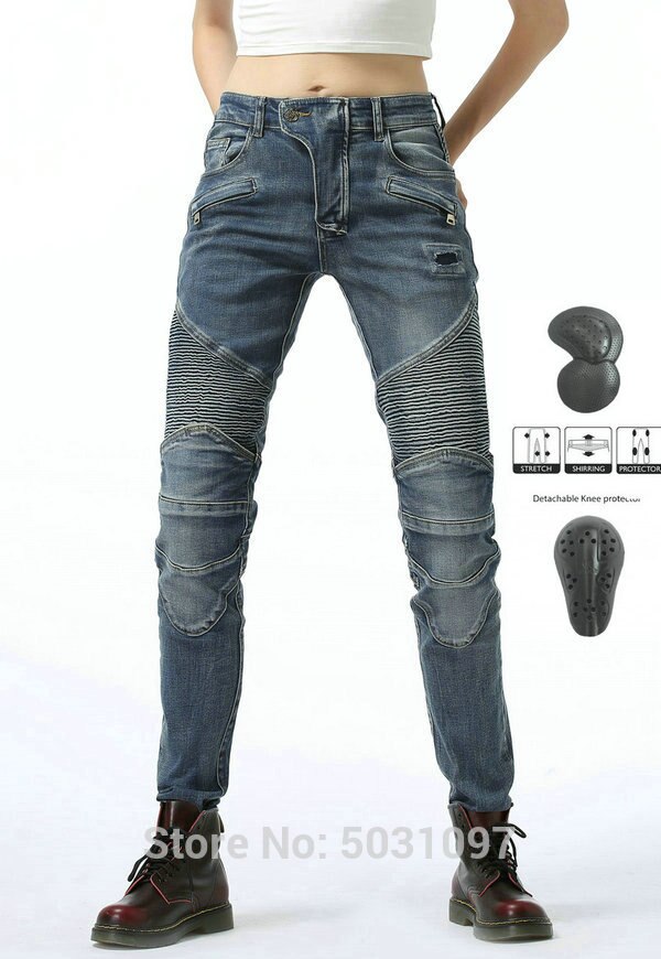 Loong Biker motorcycle riding pants 100% cotton protective leisure jeans female knight casual loose trousers: pants N upads / 26