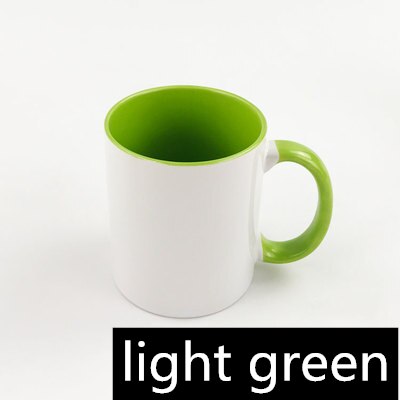Taza cerámica con sublimación en blanco, Asa de color, Color en el interior de la taza en blanco por sublimación, Impresión de transferencia de calor DIY: 4.light green