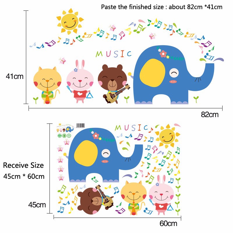 Cartoon Elephant Lovely Animal band Wall Stickers for Kids room Home Decor Art Decals Wallpaper decorations nursery sticker