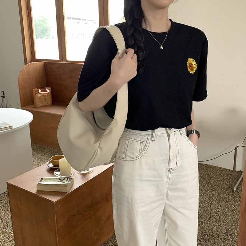 Bolso hobos de estilo coreano para mujer, bolsa de gran capacidad, con correa ancha, informal, de piel sintética suave, para hombro