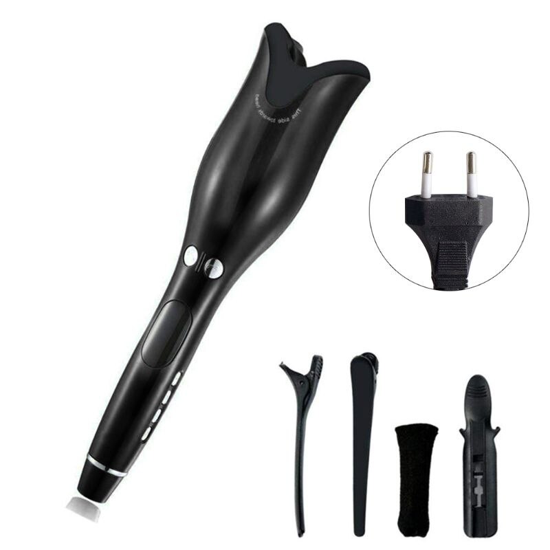Automatic Hair Curler Ceramic Infrared Heating Auto Rotating Curling Iron: EU plug black