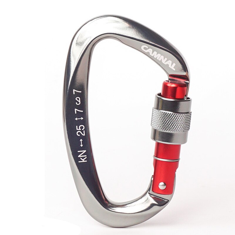 Camnal-Mosquetón para escalar en exteriores, cierre de escalada en forma de D con tamaño de 99x59mm, con hebilla y tensión aplicada de 25KN, equipo de protección en aleación de magnesio y aluminio: Gray
