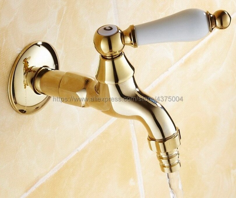 Gold Brass Wall Mount Wasmachine Kranen Outdoor Tuin Koud Water Kraan Nav125
