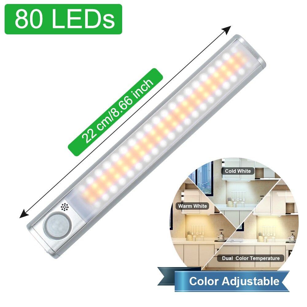 KeWL-luces LED con Sensor de movimiento PIR, lámpara de noche de armario para cocina, dormitorio, armario, retroiluminación, 160: 80 LED Rechargeable