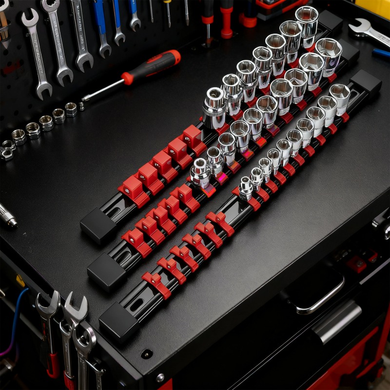 S/m /l 360 ° draaibare doppen organizer plastic universele verstelbare doppenklemhouder muursleutel rail rekken reparatiegereedschap