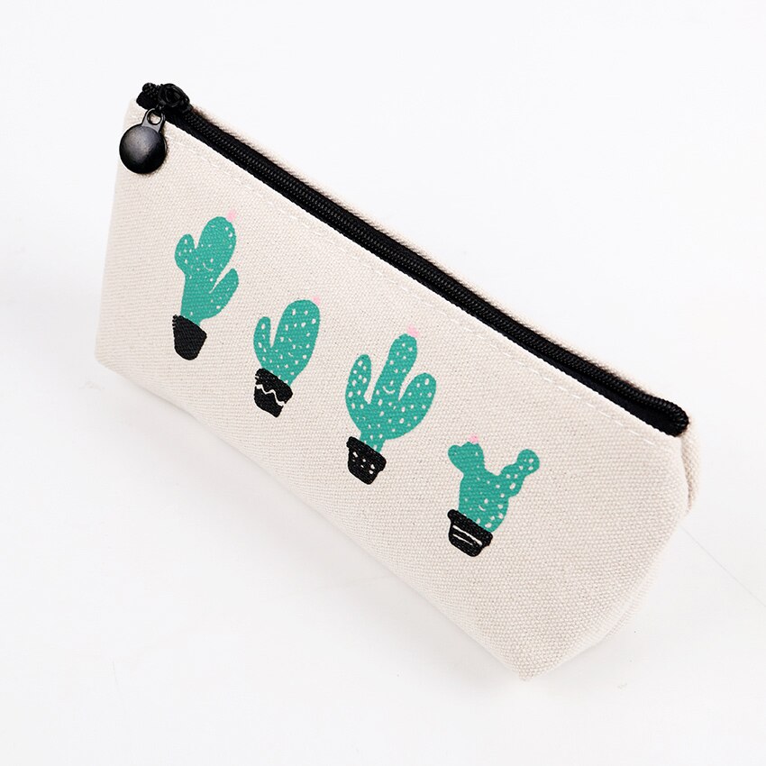 1pc korte stijl groene cactus canvas grote capaciteit etui opbergruimte etui schoolbenodigdheden: Vier planten