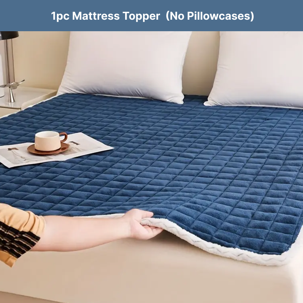 1pc gewatteerde matrastopper, zachte fluwelen melkvezel matrashoes, ademend flanel, antislip, wasbaar in de machine: Bed 90 / Blauw
