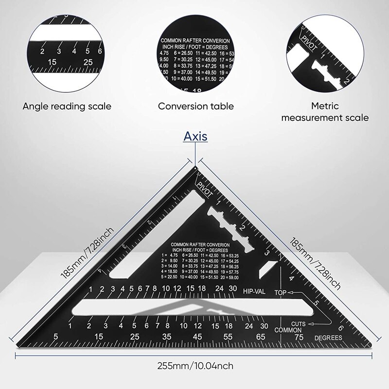 7 Inch Speed Square Layout Tool Aluminum Alloy Triple-Cornered Ruler Precise Measuring Tool For Woodworking Engineer