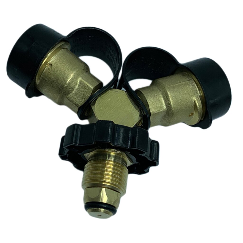Propane Y-Splitter Adapter POL to QCC Gas Tank Hose Dual Tee Connector Brass