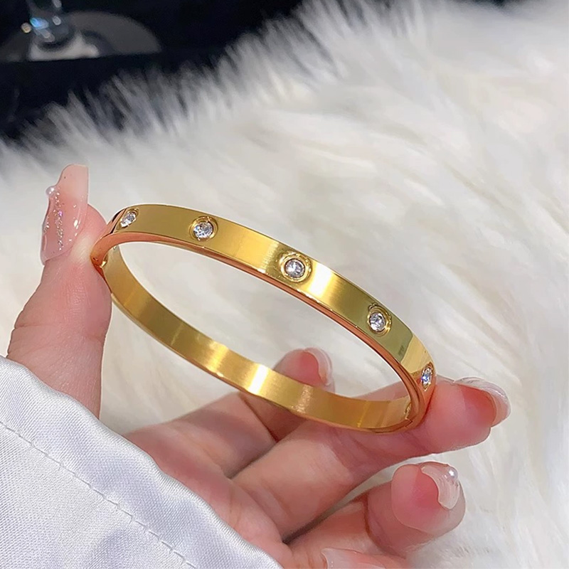 Luxury Gold Plated Bangles Jewelry Women's Hand Bracelet Stainless Steel Bangle for Women Accessories Mother's Day