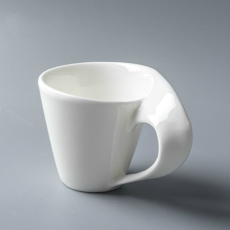 Modern Pure White Cafe Espresso Coffee Cup With Saucer Chinese Porcelain Wave cappuccino Expresso Mug Set Teacup