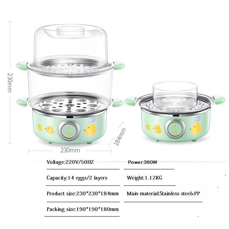 DMWD Stainless Steel Electric Cooker 220V 2 Layer Breakfast Machine Rapid Egg Cooker Egg Custard Steamer Food Heater