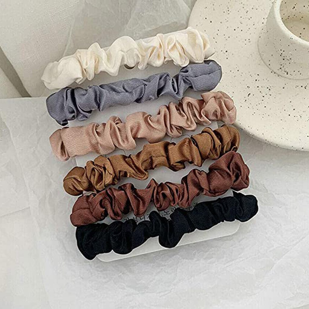 Conjunto de 6 colores de cintas para el pelo, lazos elásticos para el pelo, de satén, accesorios de cuerdas, chouchou, cheveux, femme # w