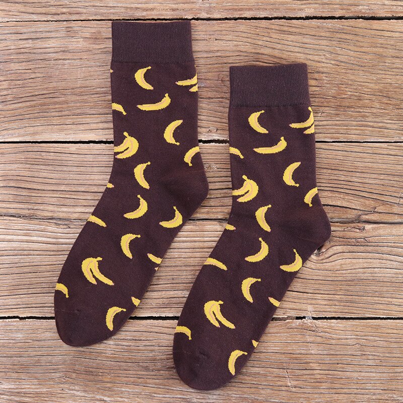 Snack pattern Harajuku hip hop socks men's funny combed cotton dress casual art socks colorful novelty skateboard mens socks: dark brown  Socks