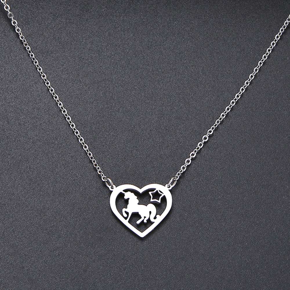 Mode Liefde Hart Eenhoorn Ketting Exquisite Hollow Hanger Kettingen Populaire Keten Collares Roestvrij Stalen Sieraden: Silver