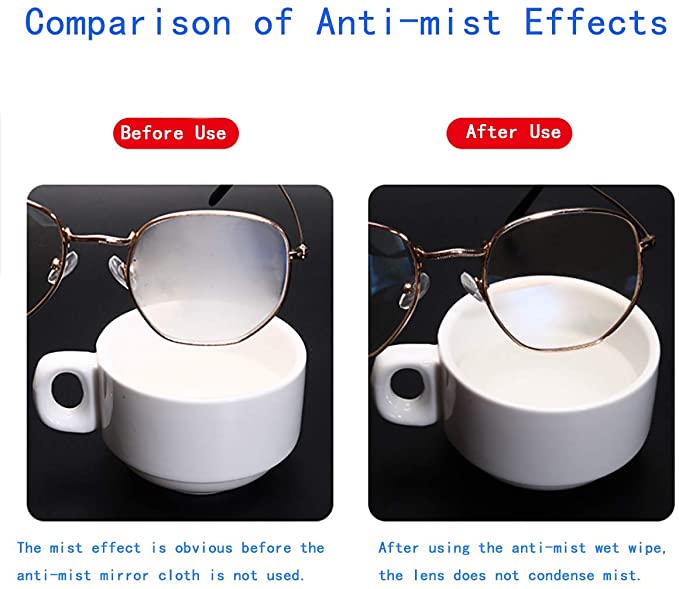 10Pcs Reusable Anti-Fog Wipes Glasses Pre-moistened Antifog Lens Cloth Defogger Eyeglass Wipe Prevent Fogging for Glasses