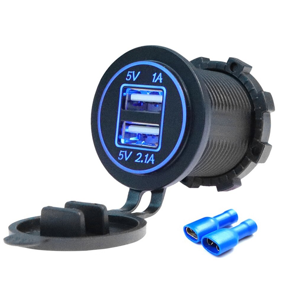 4.2A Dual Usb Autolader Dual Led Light Stopcontact Voor 12-24V Boot Rv: Blue