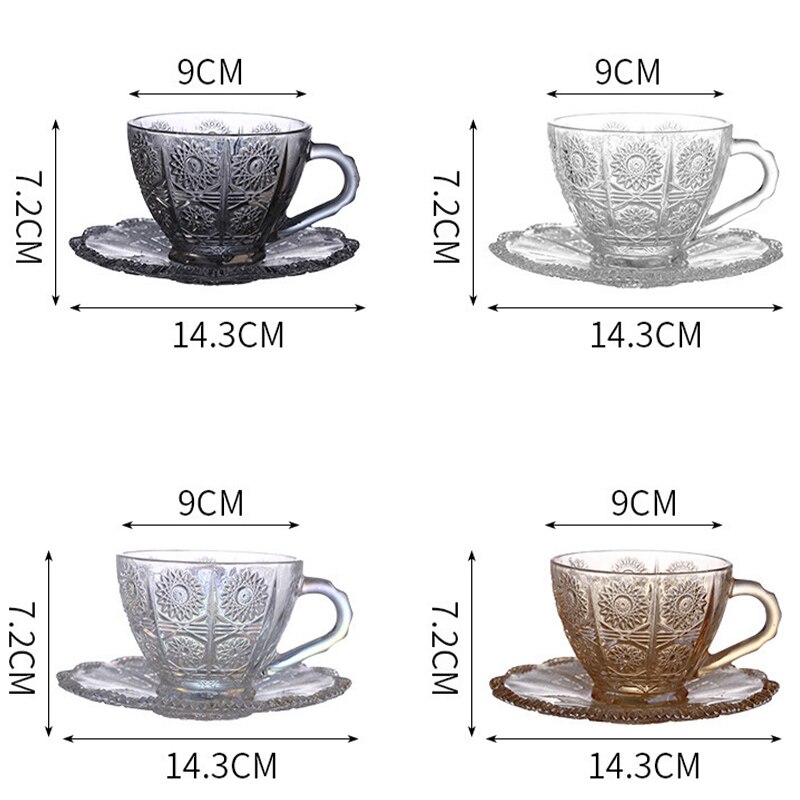 Tasses à café Vintage à motif de fleurs en Relief, de luxe, pour l'eau, le thé, le lait, verres à café condensés, ensemble avec soucoupes