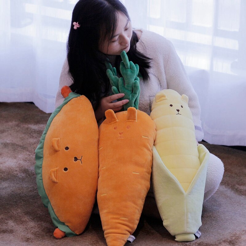 3 sortes de légumes en peluche jouet mignon dessin animé doux maïs carotte chien pain réaliste plante fruit poupée enfants anniversaire zhz