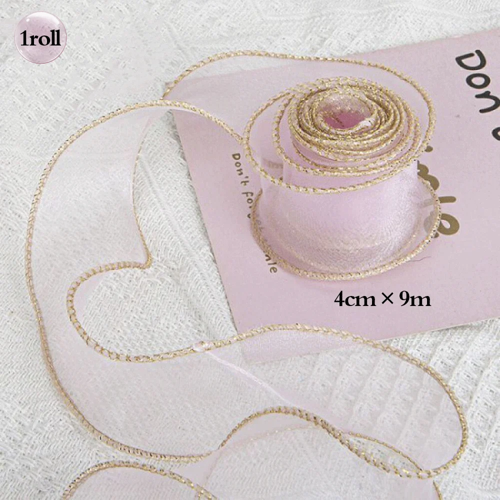 5pcs Bouquet Flower Wrapping Papers Golden Edge Ribbons Korean Paper for Valentine's Day Wedding Birthday Packing Decors