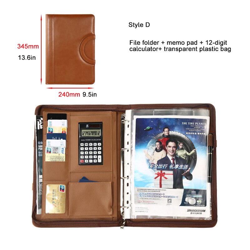 A4 File Folder PU Document Bag Calculator Binder Briefcase Business Contract Storage Manager Portfolio Protable Office Organizer: 7