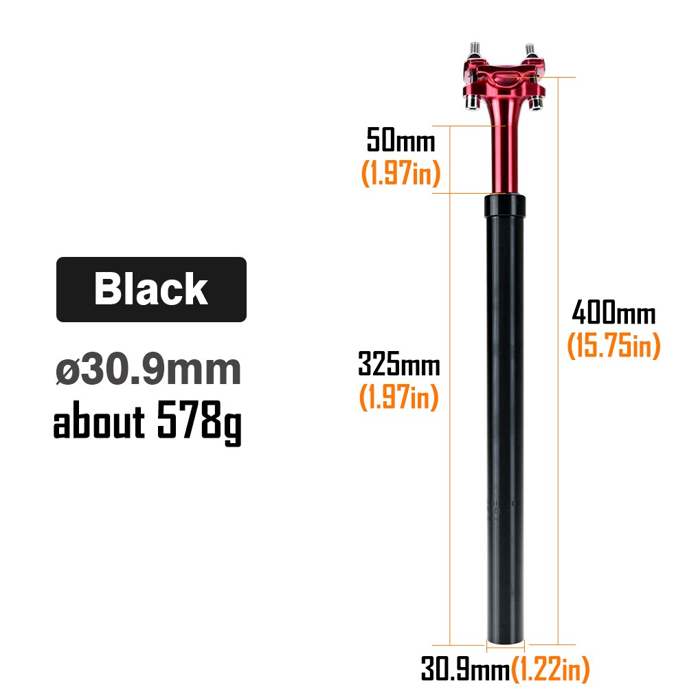 LUNJE Bike Seatpost 400mm Spring Suspension Damping Dropper Telescopic Seatpost 27.2/28.6/30.4/30.9/31.6mm MTB Bicycle Seat Post: SP Red  30 9mm