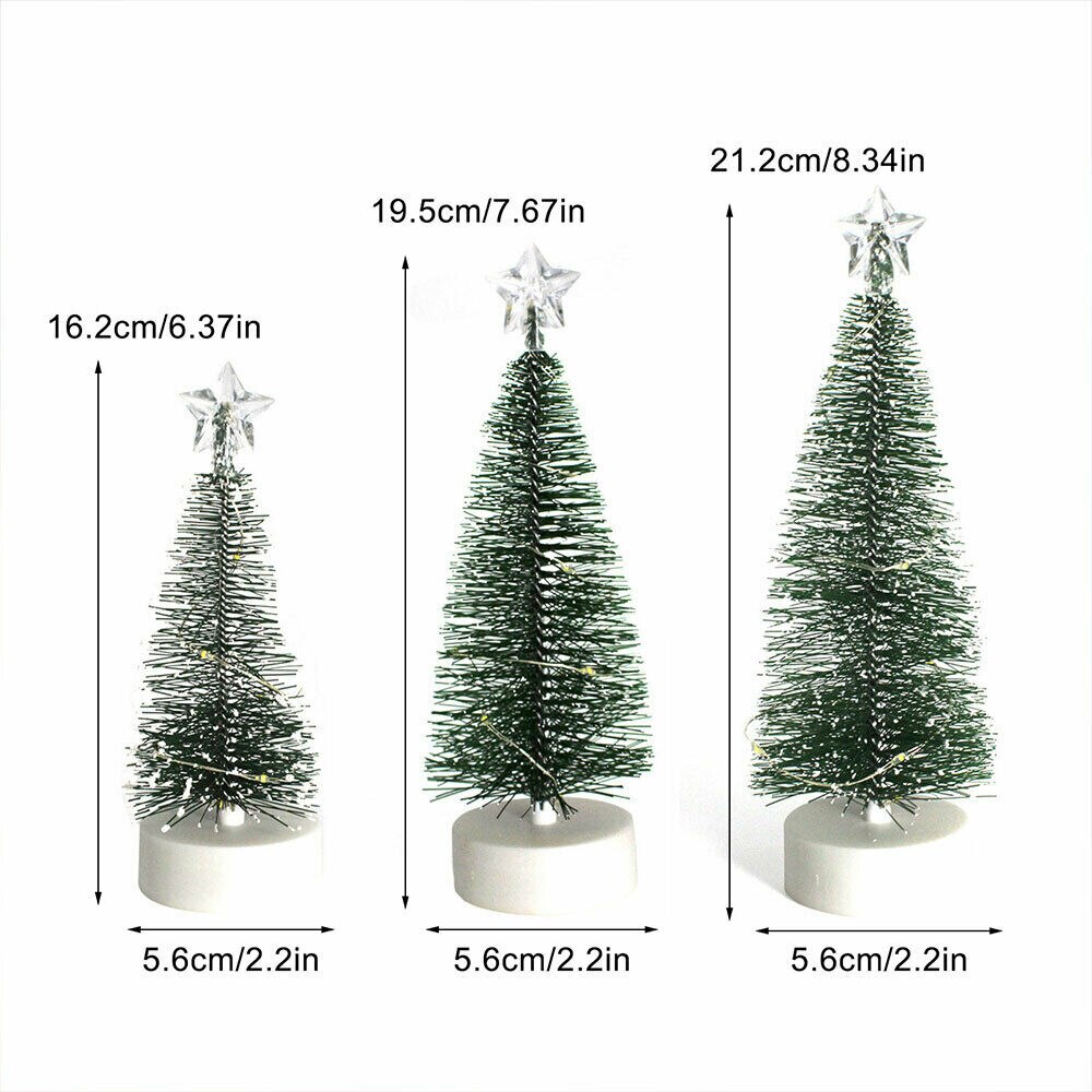 3pcs Mini Cedar Christmas Tree With LED Lights Small Pine Tree Table Desk Xmas Decoration Year