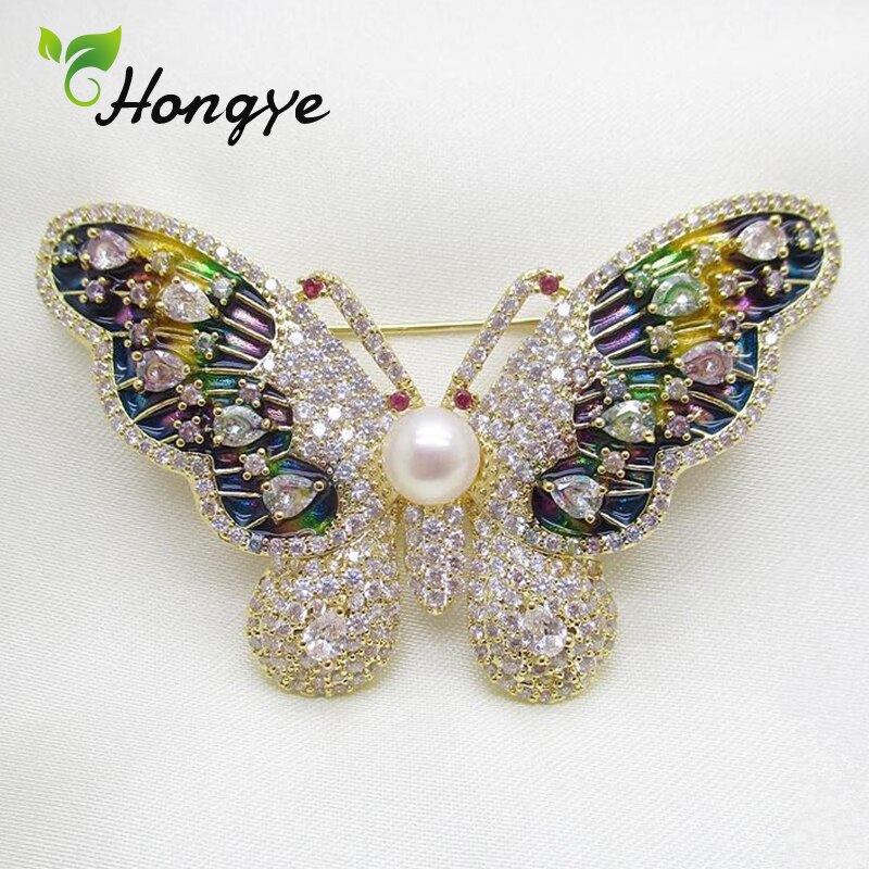 De Lujo hermosa de mariposa broches alfileres de señora hermosa Pin perlas de agua dulce, joyería de boda broche ramo joyas de oro