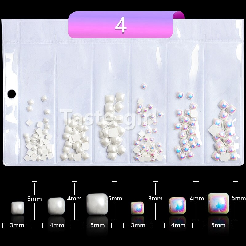 1 pakke hvide abs imiterede perler blandet flad ryg 3d nail art dekorationer perler rhinestones negle tilbehør sten: Gzzu 04