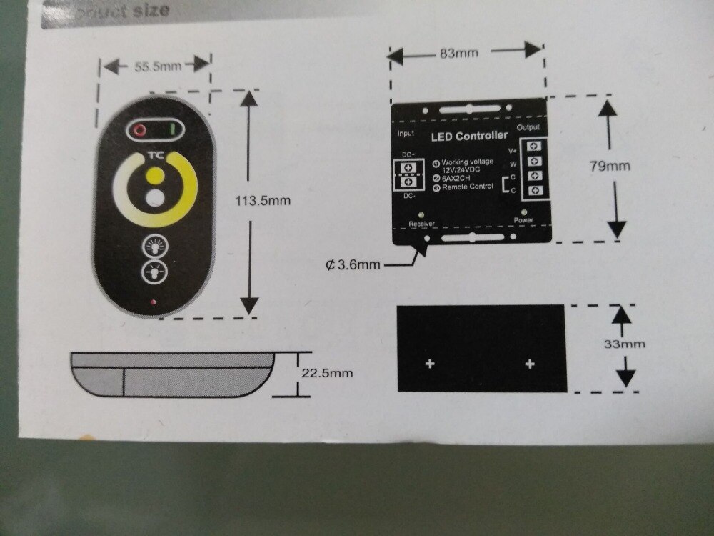 LEDKIA RGB LED-Controller Dimmer 24A Mit Funkfernbedienung | Für 12V/24V LED-Streifen, IP20, 13x6x2 Cm