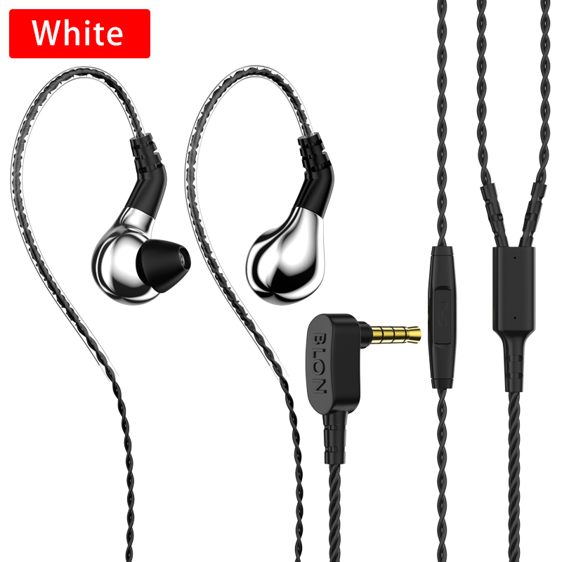 Blon BL-03 Professionele 10mm Carbon Nanobuis Diafragma High Dynamic HIFI Oortelefoon met afneembare Kabel: Silver with mic