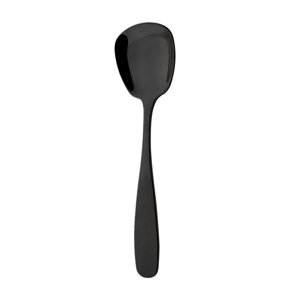 Plat Bottom Spoon Cutlery Stainless Steel Set Square Dinner Spoons Dinnerware Child Long Handle Spoon Ice Cream Dessert Salad: S 3.9x15.3(cm) / 1Pcs Black