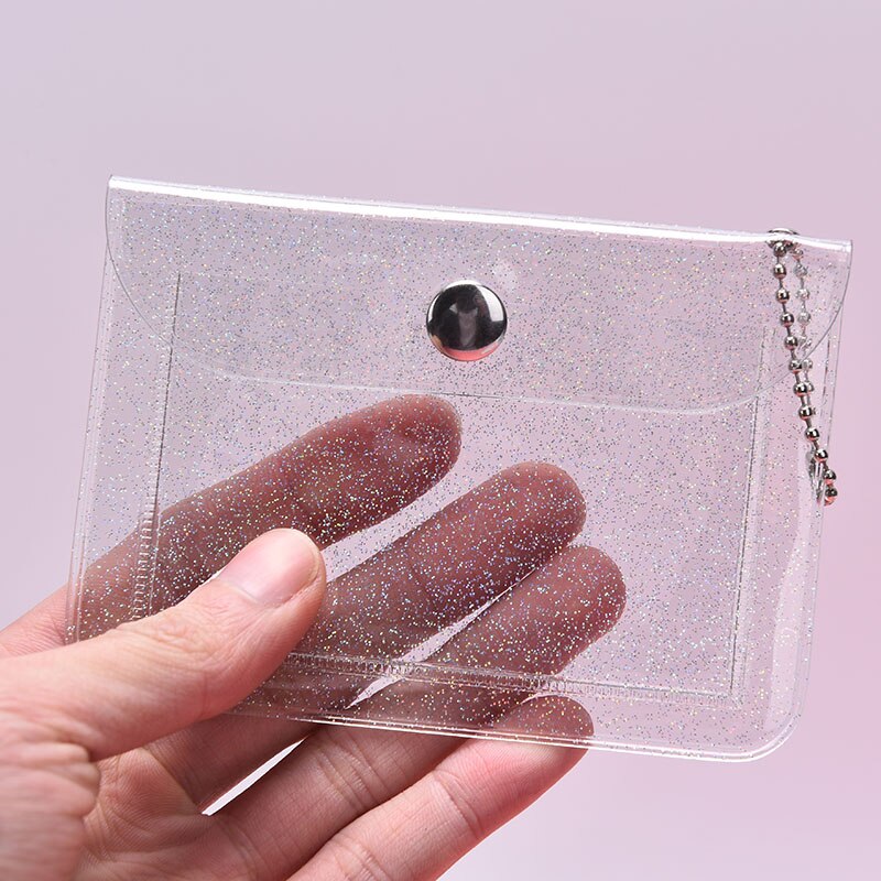 Glitter Transparante Waterdichte Pvc Vrouwen Card Case Visitekaarthouder Mannen Credit Card Bag Id Card Mini Wallet Meisjes Coin portemonnee