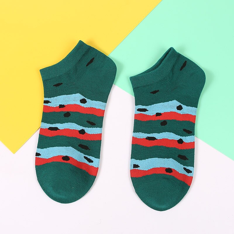 Söta strumpor kvinnor sommar tecknad tryckt bomull korta roliga strumpor män glada ankel unisex strumpor meias calcetines: Vattenmelon / 39-44 euro usa 7-9.5