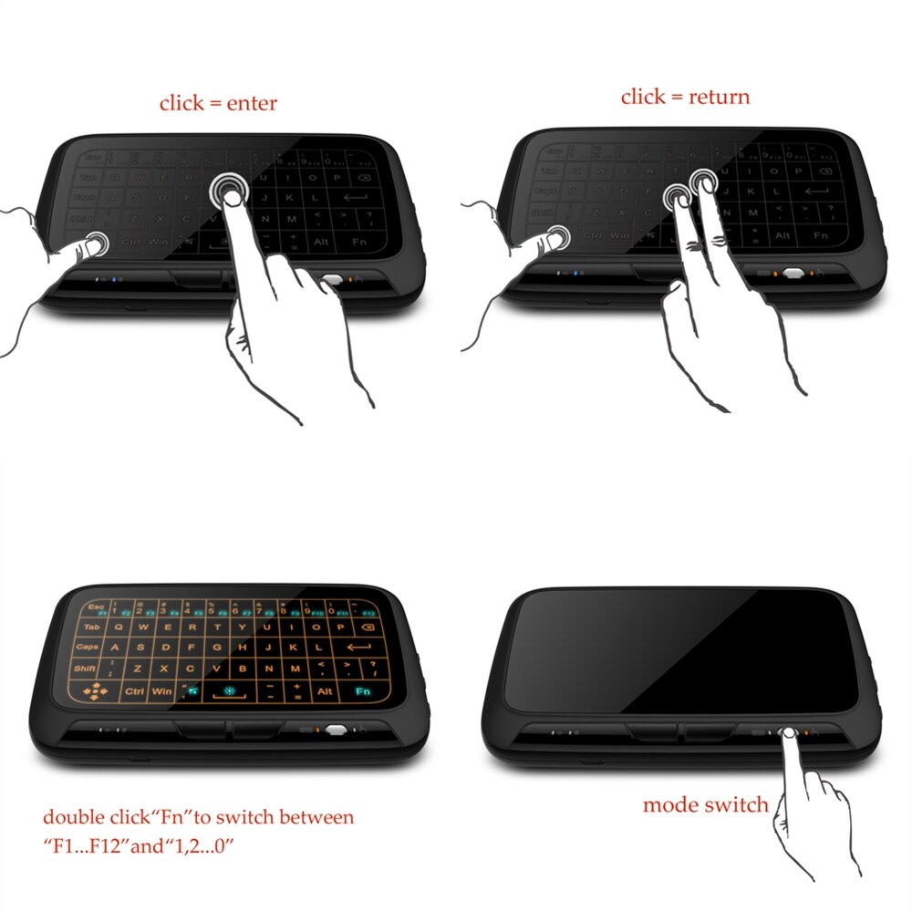 Heynow verlicht toetsenbord  h18 plus afstandsbediening air mouse en toetsenbord 2.4 ghz draadloos volledig touchpad voor android tv box pc