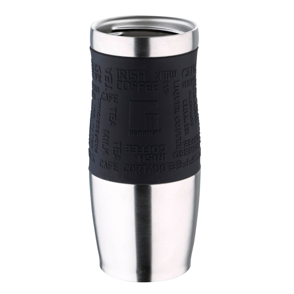 Bergner – thermos de voyage en acier inoxydable, double paroi, bouton d&#39;ouverture et de fermeture parfait, enveloppe en silicone, prise confortable et sûre, 400ML, résistance et durabilité, bouteille, Thermo café